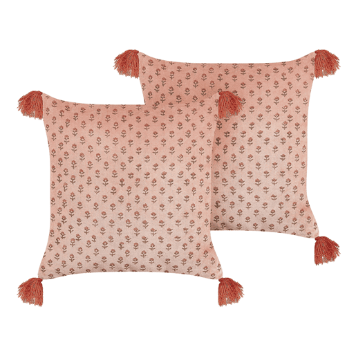 Conjunto de 2 almofadas decorativas RUMHORA Veludo 45 x 45 cm Rosa Padrão floral
