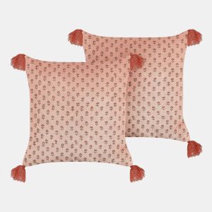 Conjunto de 2 almofadas decorativas RUMHORA Veludo 45 x 45 cm Rosa Padrão floral