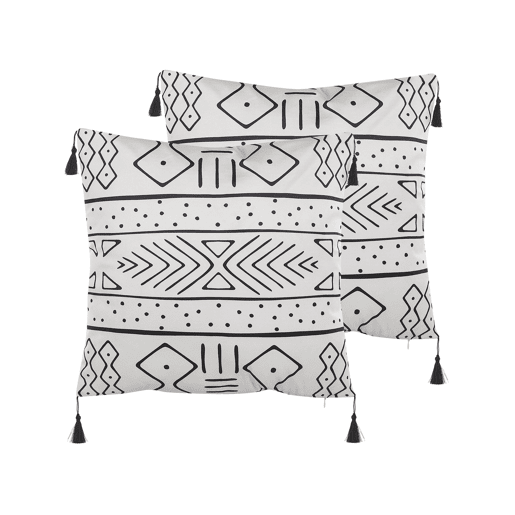 Conjunto de 2 almofadas decorativas SCHEFFLERA Veludo 45 x 45 cm Branco Padrão geométrico