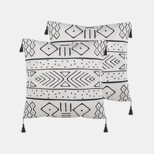Conjunto de 2 almofadas decorativas SCHEFFLERA Veludo 45 x 45 cm Branco Padrão geométrico
