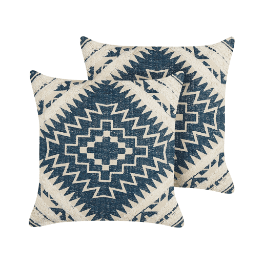 Conjunto de 2 almofadas decorativas SAFI Algodão 50 x 50 cm Azul Padrão geométrico