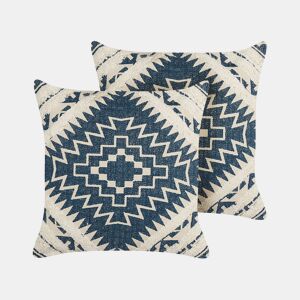 Conjunto de 2 almofadas decorativas SAFI Algodão 50 x 50 cm Azul Padrão geométrico