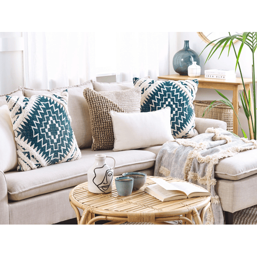 Conjunto de 2 almofadas decorativas SAFI Algodão 50 x 50 cm Azul Padrão geométrico