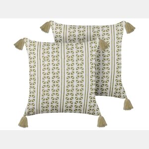 Conjunto de 2 almofadas decorativas SYRINGA Algodão 45 x 45 cm Verde Padrão geométrico