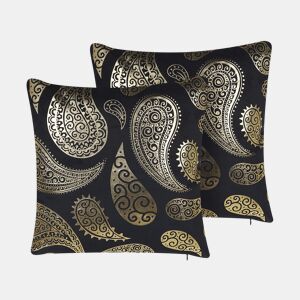 Conjunto de 2 almofadas decorativas URSINIA Veludo 45 x 45 cm Dourado Padrão oriental