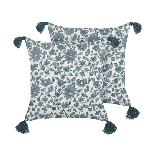 Conjunto de 2 almofadas decorativas RUMEX Algodão 45 x 45 cm Azul Padrão floral