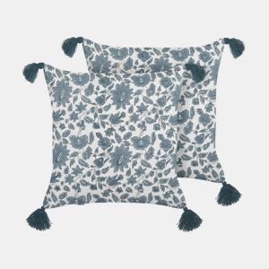 Conjunto de 2 almofadas decorativas RUMEX Algodão 45 x 45 cm Azul Padrão floral