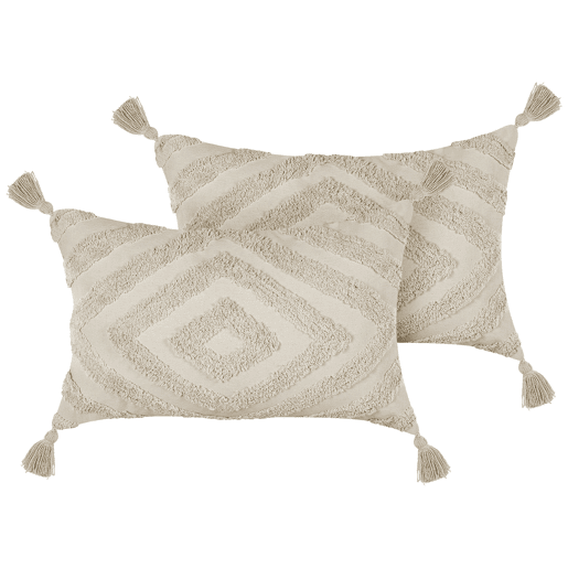 Conjunto de 2 almofadas decorativas CRATAEGUS Algodão 40 x 60 cm Creme claro Padrão geométrico