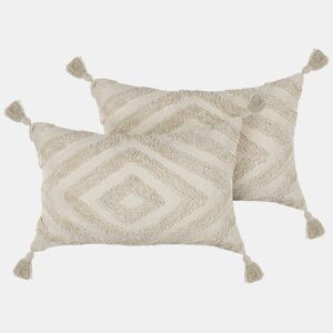 Conjunto de 2 almofadas decorativas CRATAEGUS Algodão 40 x 60 cm Creme claro Padrão geométrico