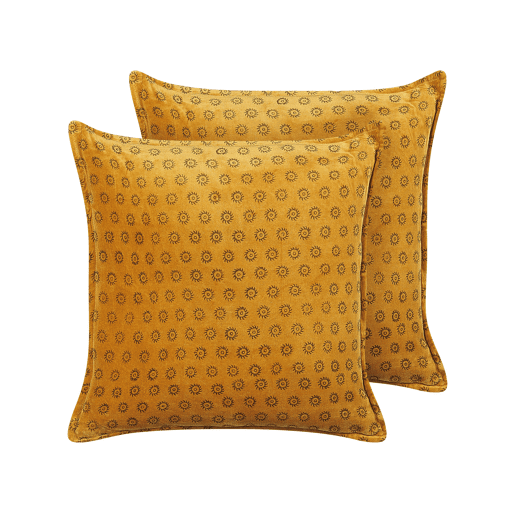 Conjunto de 2 almofadas decorativas RAPIS Veludo 45 x 45 cm Amarelo Padrão geométrico