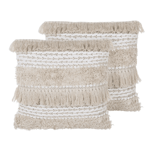 Conjunto de 2 almofadas decorativas VILLUR Algodão 45 x 45 cm Creme Às riscas