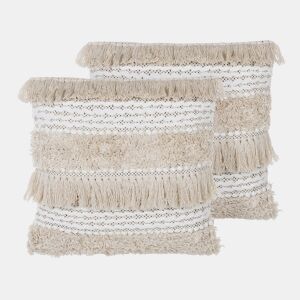 Conjunto de 2 almofadas decorativas VILLUR Algodão 45 x 45 cm Creme Às riscas
