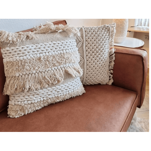 Conjunto de 2 almofadas decorativas VILLUR Algodão 45 x 45 cm Creme Às riscas