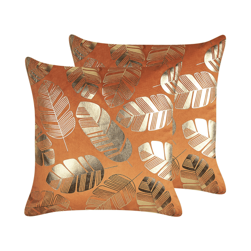 Conjunto de 2 almofadas decorativas SUNFLOWER Veludo 45 x 45 cm Laranja Padrão de plantas