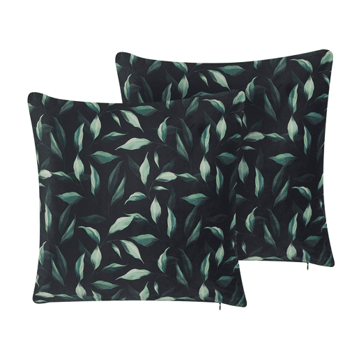 Conjunto de 2 almofadas decorativas TOADFLAX Veludo 45 x 45 cm Verde Preto Padrão de plantas