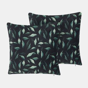 Conjunto de 2 almofadas decorativas TOADFLAX Veludo 45 x 45 cm Verde Preto Padrão de plantas