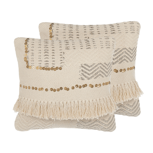 Conjunto de 2 almofadas decorativas VAYALI Algodão 45 x 45 cm Creme Às riscas