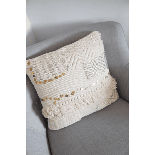 Conjunto de 2 almofadas decorativas VAYALI Algodão 45 x 45 cm Creme Às riscas