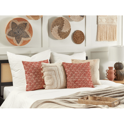 Almofada decorativa RHUS Algodão 45 x 45 cm Vermelho Padrão geométrico