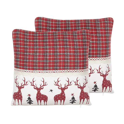Conjunto de 2 almofadas decorativas ROBBIE 45 x 45 cm Vermelho Padrão natalicio
