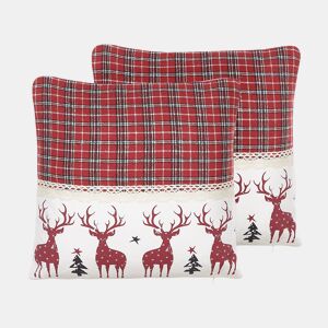 Conjunto de 2 almofadas decorativas ROBBIE 45 x 45 cm Vermelho Padrão natalicio