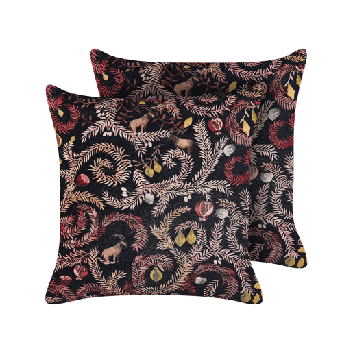 Conjunto de 2 almofadas decorativas RICINUS Veludo 45 x 45 cm Preto Padrão oriental