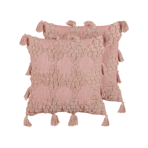 Conjunto de 2 almofadas decorativas TORENIA Algodão 45 x 45 cm Rosa Padrão geométrico