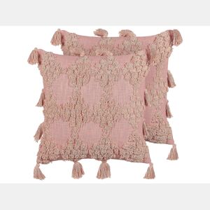Conjunto de 2 almofadas decorativas TORENIA Algodão 45 x 45 cm Rosa Padrão geométrico