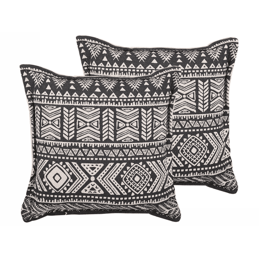 Conjunto de 2 almofadas decorativas SIRVAN Algodão 45 x 45 cm Preto Padrão geométrico