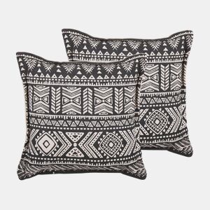 Conjunto de 2 almofadas decorativas SIRVAN Algodão 45 x 45 cm Preto Padrão geométrico