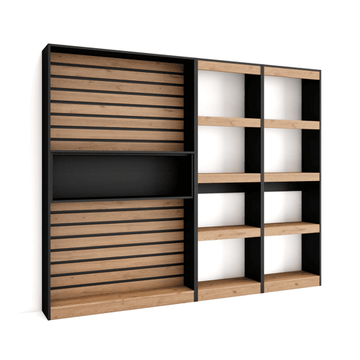 Estante, prateleira , Livraria, Prateleira livros, 230x25x186cm, Sala de estar - Escritório, Sala de jantar, Estilo moderno, Carvalho e preto Estante, prateleira , Livraria, Prateleira livros, 230x25x186cm, Sala de estar - Escritório, Sala de jantar, Estilo moderno, Carvalho e preto