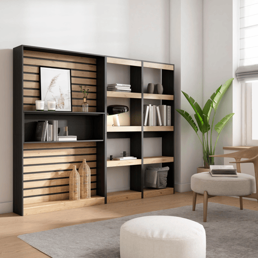 Estante, prateleira , Livraria, Prateleira livros, 230x25x186cm, Sala de estar - Escritório, Sala de jantar, Estilo moderno, Carvalho e preto Estante, prateleira , Livraria, Prateleira livros, 230x25x186cm, Sala de estar - Escritório, Sala de jantar, Estilo moderno, Carvalho e preto