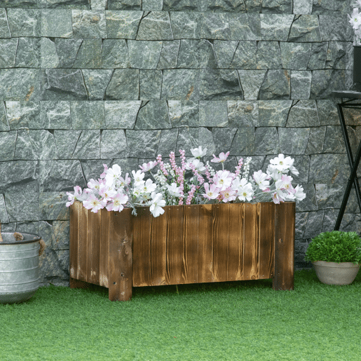 Outsunny Floreira de Madeira Floreira de Jardim Retangular com 4 Pés para Cultivos de Verduras Flores para Pátio Varanda 70x35x30 cm Madeira