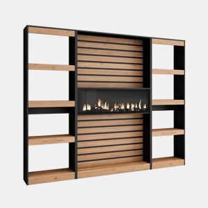 Estante, prateleira , Livraria, Prateleira livros, 230x25x186cm, Sala de estar - Escritório, Lareira eléctrica XXL, Estilo moderno, Carvalho e preto