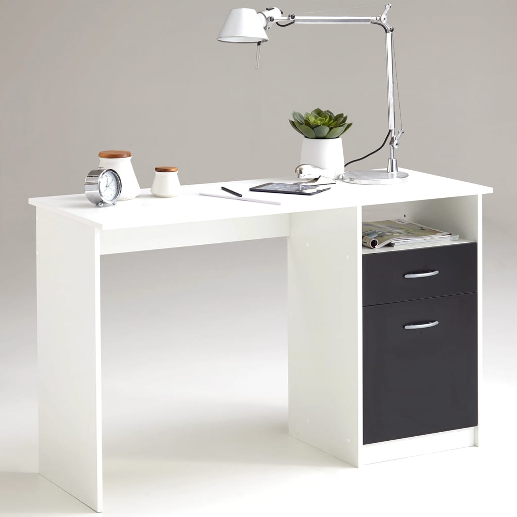 Fmd escritorio con 1 cajón blanco y negro 123x50x76,5 cm 3004-001