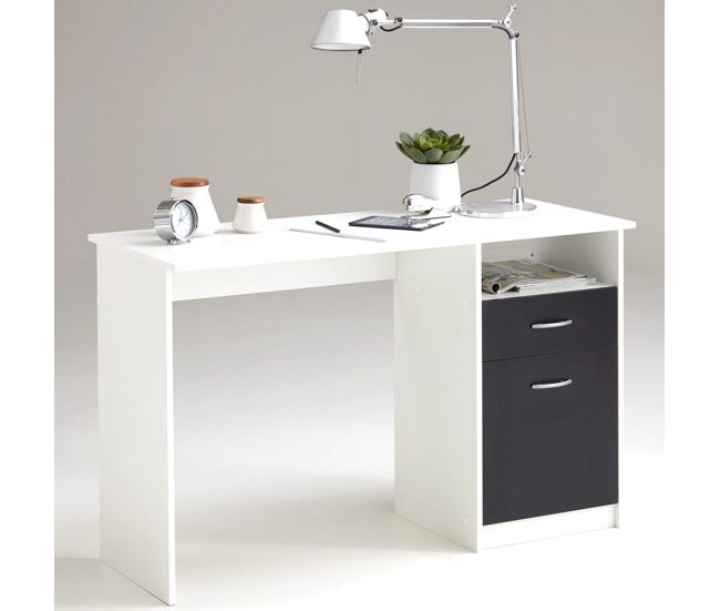 Fmd escritorio con 1 cajón blanco y negro 123x50x76,5 cm 3004-001