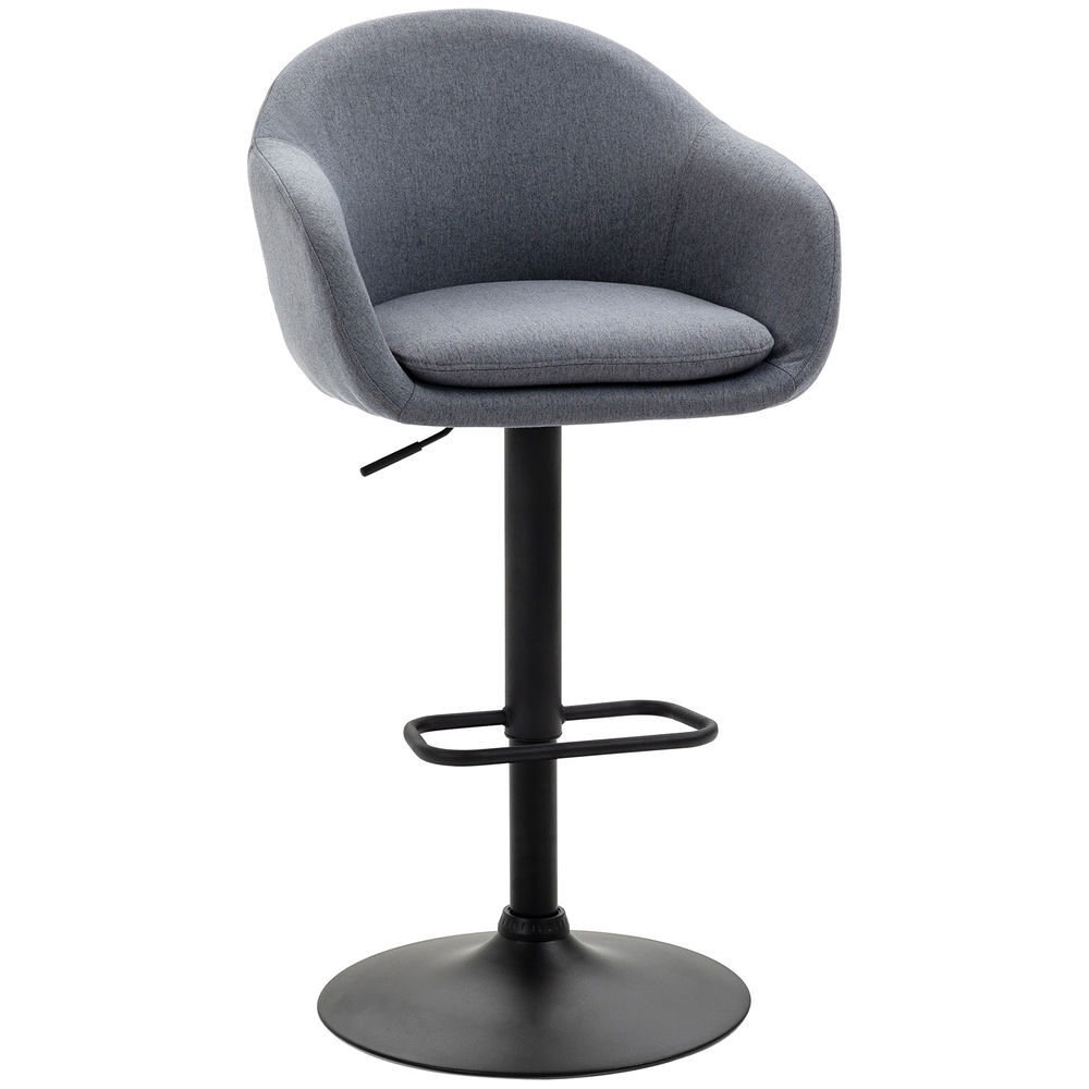 Homcom taburete alto de cocina regulable en altura taburete de bar tapizado de tela con reposapiés y pata de acero carga 110 kg 54x54x92-112 cm gris oscuro