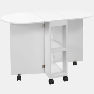 HOMCOM Mesa de Cozinha Dobrável com Rodas Mesa de Cozinha com Laterais Rebatíveis e 2 Prateleiras Abertas Estilo Moderno Carga 80 kg 120x60x77 cm Branco