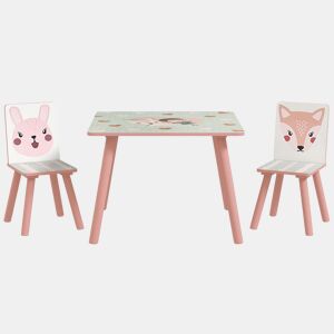 ZONEKIZ Conjunto de Mesa e Cadeiras para Crianças de 3 Peças Mesa Infantil com 2 Cadeiras Conjunto de Móveis para Atividades com Crianças de 3-8 Anos para Dormitório Sala de Jogos Rosa