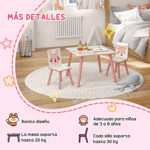 ZONEKIZ Conjunto de Mesa e Cadeiras para Crianças de 3 Peças Mesa Infantil com 2 Cadeiras Conjunto de Móveis para Atividades com Crianças de 3-8 Anos para Dormitório Sala de Jogos Rosa ZONEKIZ Conjunto de Mesa e Cadeiras para Crianças de 3 Peças Mesa Infantil com 2 Cadeiras Conjunto de Móveis para Atividades com Crianças de 3-8 Anos para Dormitório Sala de Jogos Rosa