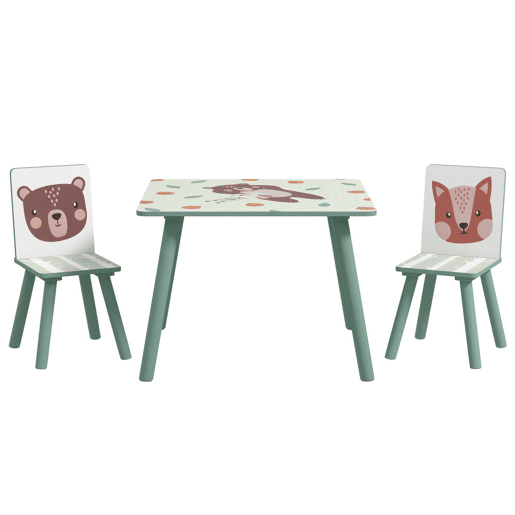 ZONEKIZ Conjunto de Mesa e Cadeiras para Crianças de 3 Peças Mesa Infantil com 2 Cadeiras Conjunto de Móveis para Atividades com Crianças de 3-8 Anos para Dormitório Sala de Jogos Verde