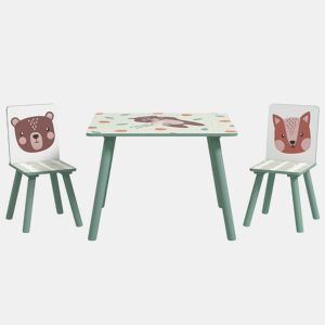 ZONEKIZ Conjunto de Mesa e Cadeiras para Crianças de 3 Peças Mesa Infantil com 2 Cadeiras Conjunto de Móveis para Atividades com Crianças de 3-8 Anos para Dormitório Sala de Jogos Verde