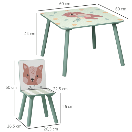 ZONEKIZ Conjunto de Mesa e Cadeiras para Crianças de 3 Peças Mesa Infantil com 2 Cadeiras Conjunto de Móveis para Atividades com Crianças de 3-8 Anos para Dormitório Sala de Jogos Verde