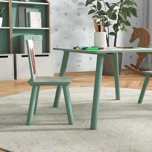 ZONEKIZ Conjunto de Mesa e Cadeiras para Crianças de 3 Peças Mesa Infantil com 2 Cadeiras Conjunto de Móveis para Atividades com Crianças de 3-8 Anos para Dormitório Sala de Jogos Verde
