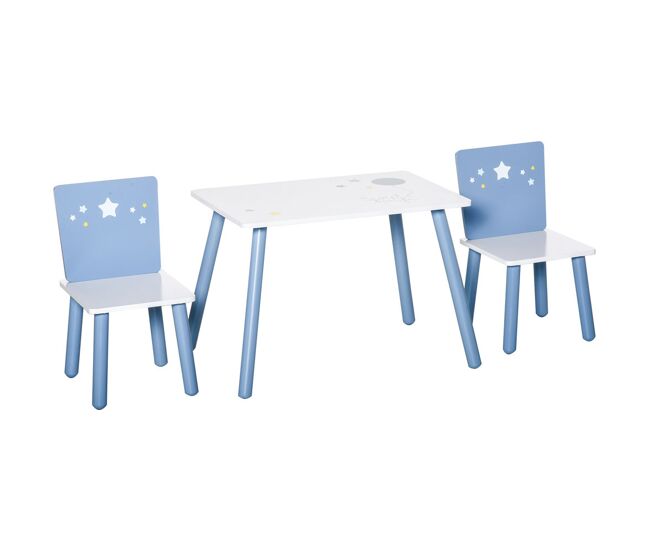 Homcom juego de mesa infantil y 2 sillas de madera mesa con sillas para niños de 2-4 años mesa 60x40x43 cm y sillas 28x26x48 cm para dormitorio sala