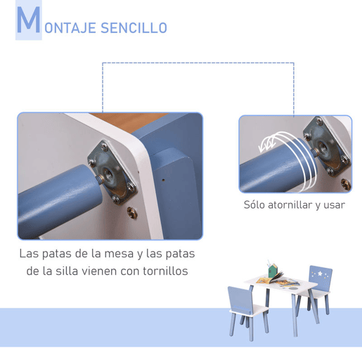 HOMCOM Conjunto de Mesa Infantil e 2 Cadeiras de Madeira Mesa com Cadeiras para Crianças de 2-4 Anos Mesa 60x40x43 cm e Cadeiras 28x26x48 cm para Dormitório Sala de Estar Branco e Azul
