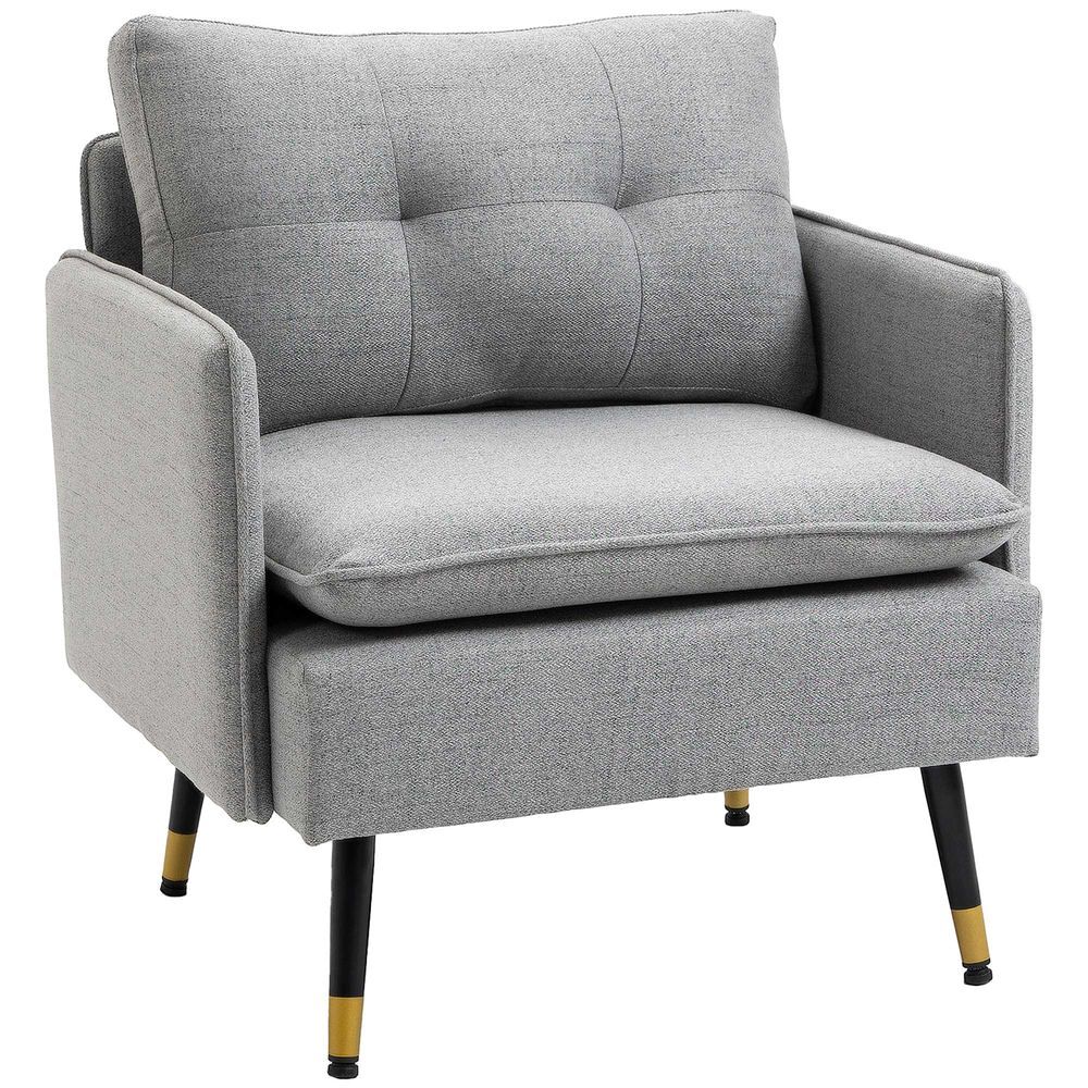 Homcom sillón de salón tapizado en lino butaca de salón 76 cm con cojines reposabrazos y patas de acero para dormitorio oficina carga 120 kg gris