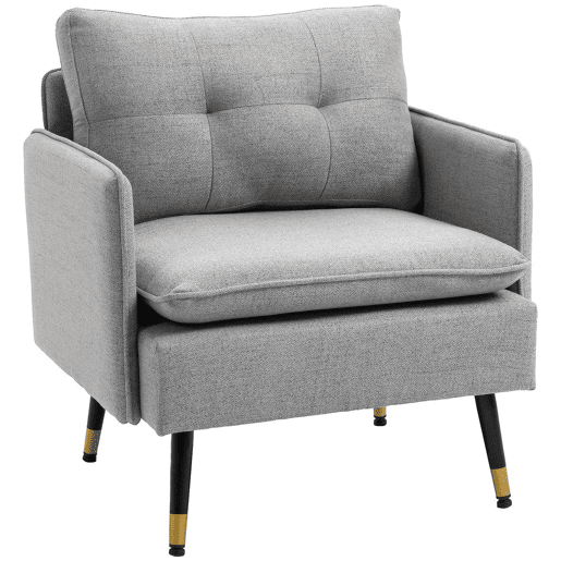 HOMCOM Poltrona Sala de Estar Poltrona Relax com Apoio para os Braços Assento Acolchoado e Pés de Aço Sofá Individual Moderno para Dormitório 76x68x80 cm Cinza