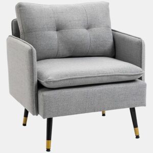 HOMCOM Poltrona Sala de Estar Poltrona Relax com Apoio para os Braços Assento Acolchoado e Pés de Aço Sofá Individual Moderno para Dormitório 76x68x80 cm Cinza