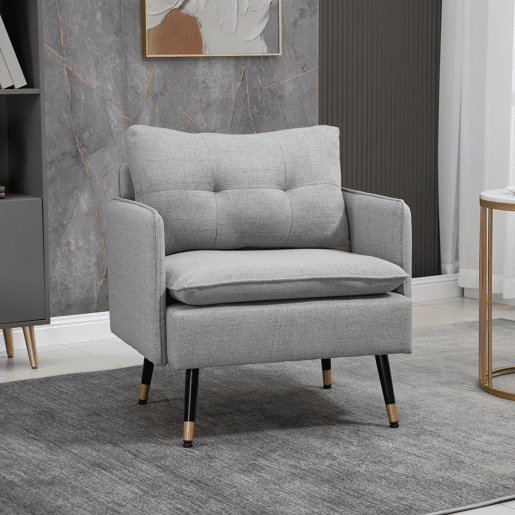 HOMCOM Poltrona Sala de Estar Poltrona Relax com Apoio para os Braços Assento Acolchoado e Pés de Aço Sofá Individual Moderno para Dormitório 76x68x80 cm Cinza